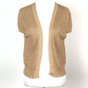 Reba Sweater M rose gold open knit shrug 52% silk
